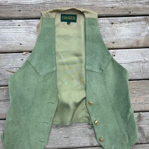Vintage Danier Genuine Suede Vest Sage Green Western Cowboy Core Size M